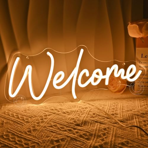 SYLHOME Welcome Led Neon Light Sign Business Open Windows Home Door Wall Sign Decor Bar Pub Store Shop Come In Neon Wedding Birthday Party Sign 15.75 X 6.5 USB