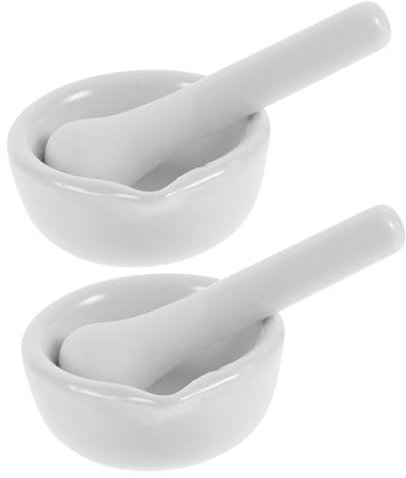 Healeved 2juegos Mortero y Tazón De Porcelana Trituración De Medicamentos y Especias Apto Para Laboratorio y Cocina