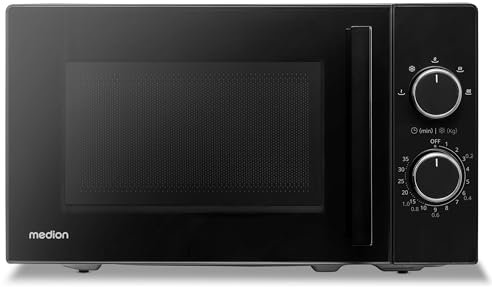 Microondas MEDION (20 litros, 800 vatios, 5 posiciones de microondas, función de descongelación, temporizador, plato de cristal, compacto, MD12011) negro