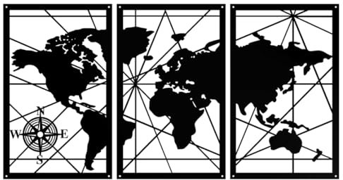 Anwicar Magnettafel Weltkarte - Magnetische Pinnwand 80x50 cm aus Stahl - ideal für Magnete und Notizen - magnetisches Whiteboard - beschreibbare Tafel - inkl. Montageset - Schwarz