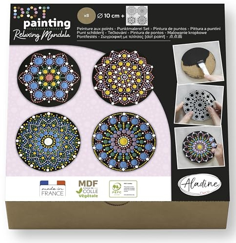 Aladine - Mandalas im Dot Painting Set – Mandala-Set mit 4 Mandalas-Schablonen und Punktmal-Werkzeugen – 85495