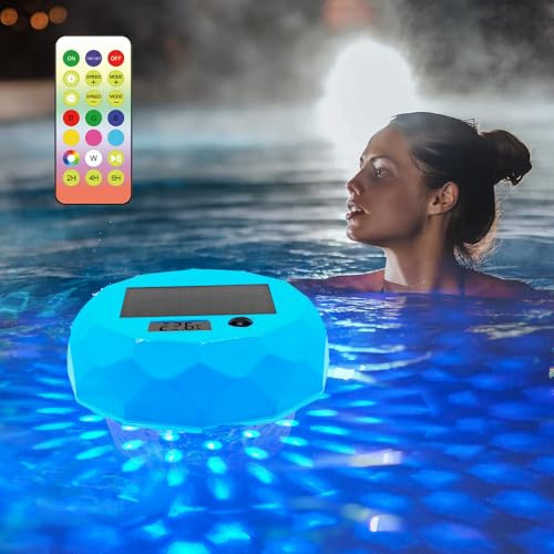 Digital pooltermometer flytande lättläsad, solcell poollampa med extra stor skärm temperaturtermometer, färgglatt ljus, IP68 vattentät LED-belysningsdekor för badtunna trädgårdsfest