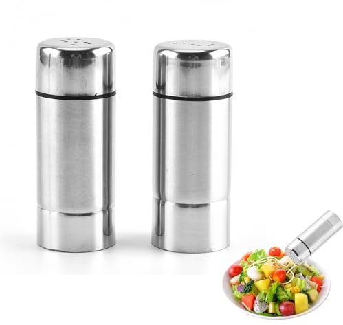 Set di 2 spargisale in acciaio inox per sale e pepe, piccolo spargisale da viaggio, pepe, shaker per sale e pepe, set per pepe, sale, cucina, barbecue, diverse spezie