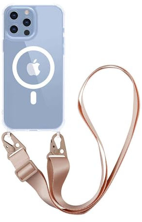 GXZJFC Custodia a tracolla con cordino magnetico per iPhone 16, 15 Pro, 14, 12 Mini, 11 Pro, in acrilico trasparente, rosa, per iPhone 14