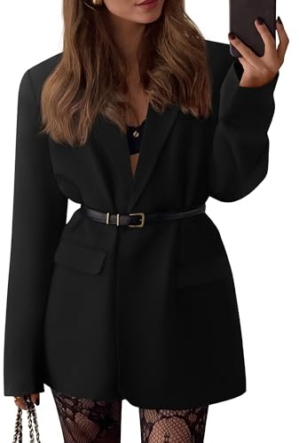 BTFBM Blazers for Women 2026 Spring Business Casual Clothes Open Front Oversized Winter Coats Work Office Suit Jackets(Black, XX-Large)