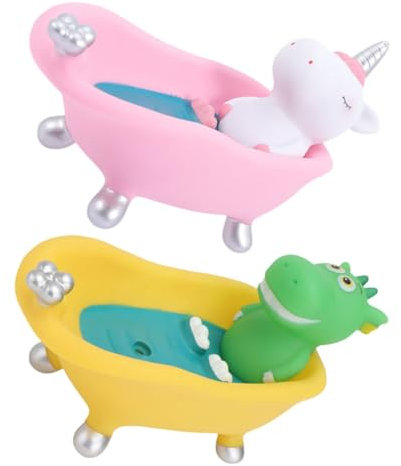 MUCKLILY 2pcs Cute Cartoon Animal Soap Holder Vinyl Bath Soap Dish for Shower Compact Bathtub Design Decorative Storage Tray for Bathroom Countertops Space Efficient Box