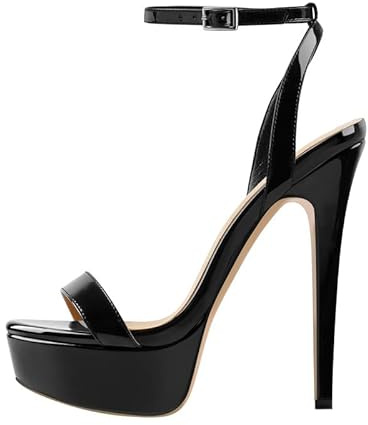 Only maker Damen Plateau High Heels Slingback Riemchensandalen Sandaletten Schnalle Stiletto Absatz Lack Schwarz 39 EU