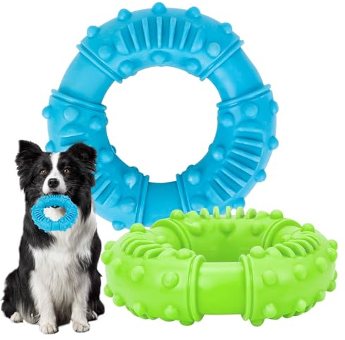 Feirdhoo 2 Stück Hundespielzeug Ring Gummi, Kauspielzeug Hund Unzerstörbar aus Naturkautschuk, Spielerische Zahnpflege Ring Spielzeug für Großer Hunde, Welpe - 13CM Durchmesser und Langlebig