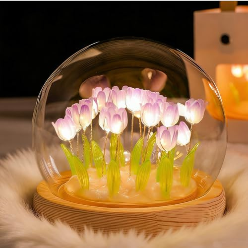 AWSOLAR Purple Tulip Lamp, Tulip Lights with Gift Bags, Forever Tulip Gifts | Flower Lamp Valentine's Day, Mother's Day, Christmas