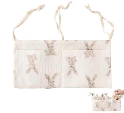 ITCGOB Organizador Cuna Bebé, Bolso Colgante para Pañales y Juguetes, Diseño de Conejo de Orejas Largas, Bolsa Organizadora de Almacenamiento para Cama Infantil, 20x39cm, 1 Pieza