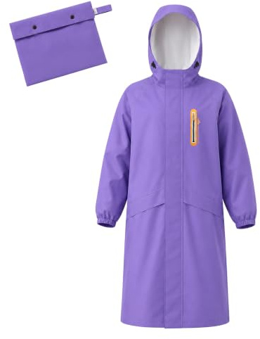 Baogaier regnrock för barn, pojkar, flickor, vattentät regnponcho, Lila, 130-140