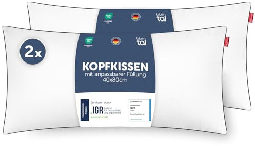 Blumtal Kopfkissen 40x80 cm 2er Set - Nackenkissen mit anpassbarer Füllung - 100% Mikrofaser & waschbar bis 95 Grad - höhenverstellbares Kissen mit Paspel - für erholsamen Schlaf