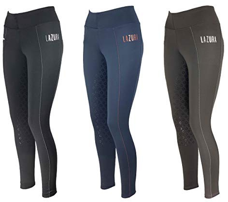 Lazura - Winter-Reitleggings für Kinder Lisa | Thermo-Leggings zum Reiten | mit Silikon-Vollbesatz & Handytasche | atmungsaktive Winter-Reithose | Mädchen Reitbekleidung in braun | Größe 152