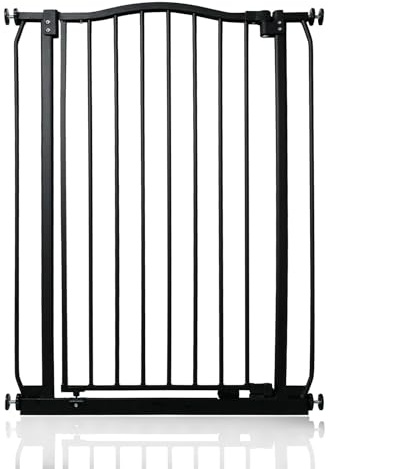 Safetots Extra Tall Curved Top Hundgrind, 71cm - 80cm, Mattsvart, Extra Hög 100cm i Höjd, Tryckmonterad Trappgrind, Barngrind för Dörrar, Hallar och Utrymmen, Säkerhetsbarriär, Enkel Installation