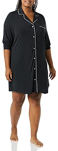Amazon Essentials Chemise de Nuit Boutonnée Sur L’Avant (Grandes Tailles Disponibles) Femme, Noir, 5XL Grande taille