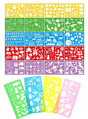 24 Pcs Drawing Art Stencil Reusable Plastic Scrapbook Kid Painting Graphics Stencils DIY Template Set for Card, Journals,Albums, Diary, Window, Wall Decoration