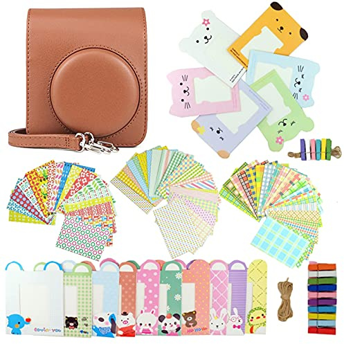 Mini 40 Instant Camera Case Bundle Set for Fujifilm Instax Mini 40 Instant Camera, Camera Case with Strap/Sticker Borders/Wall Hang Frames (Brown Case Set)