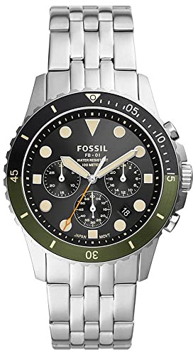 Fossil Orologio Fb - 01 Chrono da uomo, movimento cronografo al quarzo, cassa 42 mm in acciaio inossidabile con bracciale in acciaio inossidabile, FS5864, Verde