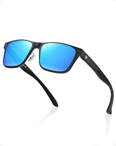 DUCO Polarisierte Sonnenbrille Herren, Rechteckigem Al-Mg-Rahmen | UV-Schutz, Ultraleichte Kohlefaser-Bügel, Korrosionsbeständig & Robust, Verspiegelte Sport Sonnenbrillen für Fahren, Angeln