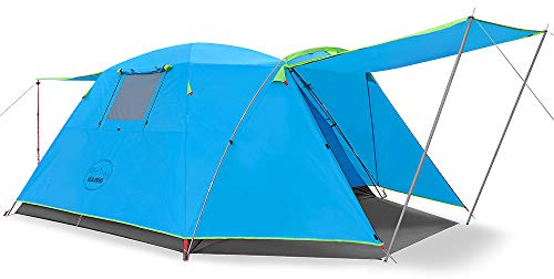 KAZOO 2／4 Person Camping Tent Outdoor Waterproof Family Large Tents 2/4 People Easy Setup Tent with Porch Double Layer (4P Blue)