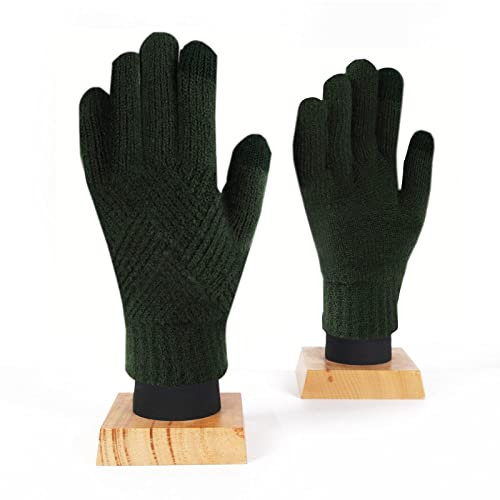LUKX Kletterhandschuhe,Damen Winterhandschuhe Warmes Fleecefutter Rippstrickhandschuhe Dunkelgrüner Jacquard Touchscreen-Handschuh Einfarbig Unisex Winddichte Handschuhe Für Damen Damen Herren