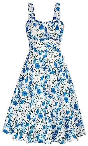 Belle Poque Abito da Donna, Casual, Estivo, Elegante, per Il Tempo Libero, A-Line Lungo, BP0380S22, Fiore Blu, XL