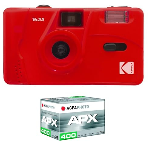 KODAK Fotocamera ricaricabile M35-35 mm, colore rosso + pellicola con ISO, cattura i tuoi momenti con eleganza e creatività, l'essenza di ricordi indimenticabili