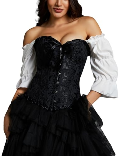 MISS MOLY Corset vintage pour femme - Avec nœud - Couleur classique - Avec string en G - Noir et rouge, Dentelle noire., XXXL