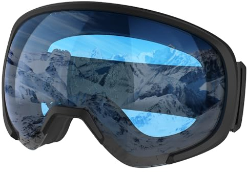 Yeerain Maschera da Sci Donna e Uomo, Occhiali da Sci OTG per Occhiali da Vista, Maschera Snowboard Anti-UV, Anti-Nebbia Specchiato Sfericamente, Azzurro