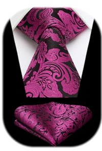 HISDERN Krawatten für Herren 160 CM Extra Lange Krawatte mit Einstecktuch Set Hochzeit Business Seidenkrawatte Elegante Schlips Herren