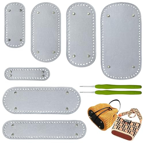 Yayatty Taschenboden mit Haken, 7 Stück, ovale PU-Leder-Basis, für Handtaschen, DIY, Kissen mit Löchern, gewebte Schulter, silberfarben