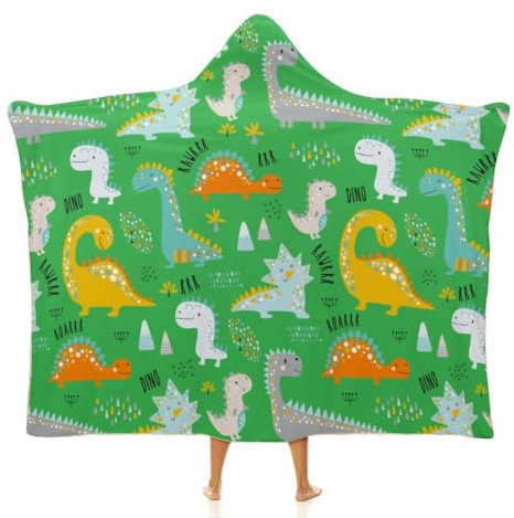 NIBABA Kinderdecke mit Dinosaurier-Motiv, warme gemütliche Decke, Pyjama für Frauen, gemütlicher Plüsch, bequeme Mikrofaser, Thermo-Überwurf, Kapuzendecke für Mädchen, 130 x 150 cm