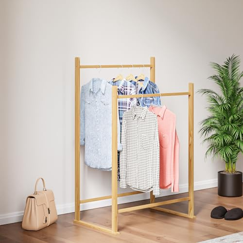 [en.casa] Garderobenständer Mariehamn Kleiderständer mit Kleiderstange Jackenständer Kleiderregal aus Kiefernholz Flurgarderobe Garderobe für Ankleidezimmer 122x80x50cm Natur