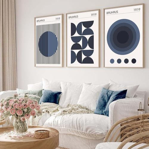 Minimalistische geometrische Wandkunst, Bauhaus-Ausstellungsposter, abstrakte Form, Drucke Mitte des Jahrhunderts, modernes Kunstwerk, Boho, moderne Bilder, abstrakte geometrische Malerei, blaues