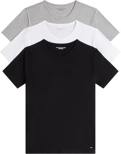Tommy Jeans Camisetas de Manga Corta Pack de 3 Hombre Stretch con Cuello de Pico, Multicolor (Black/White/Grey Heather), S