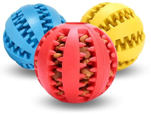 (Pack de 3) Pelota Interactiva Perro – Juguetes para Perros; Dispensadores de Golosinas – Pelotas Duraderas y Flexibles de Goma Natural para Limpieza Dental y Entretenimiento de Mascotas (5 cm)