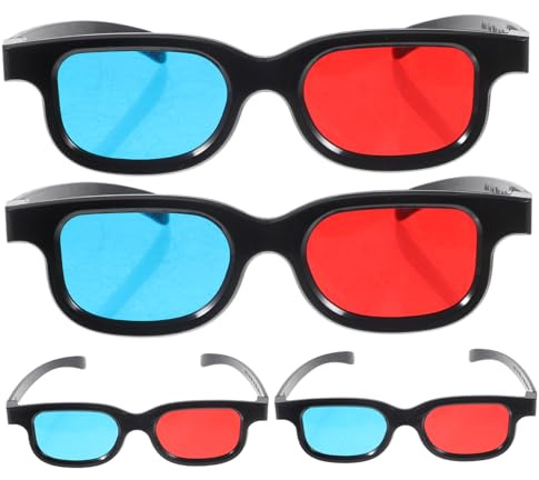 Gadpiparty Occhiali 3d in Plastica 4 Pezzi, Leggeri, Compatibili Proiettore e Tv per Visione di Film e Giochi in 3d Rosso e Blu
