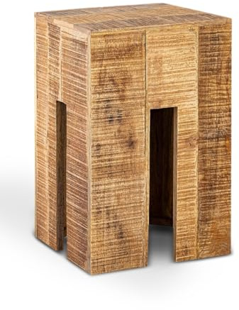 Amago home Blumensäule Blumen Hocker Beistelltisch quadratisch 28x45x28cm Sitzhocker Mangoholz