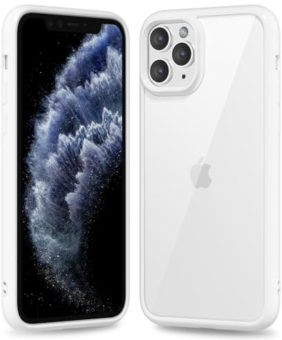 oakxco Thin Slim Clear case for iPhone 11 Pro, Transparent Hybrid Hard Shell Plastic & Soft Silicone Rubber Bumper, Non-Yellow Acrylic Protective Lightweight Cover for Women, White