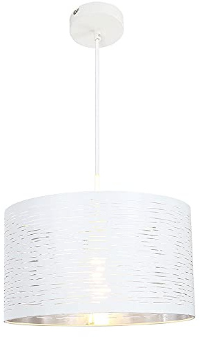 Hängeleuchte Pendellampe weiß silber Esstischlampe Wohnzimmerlampe, Metall chrom, rund, 1x E27, DxH 38x120 cm
