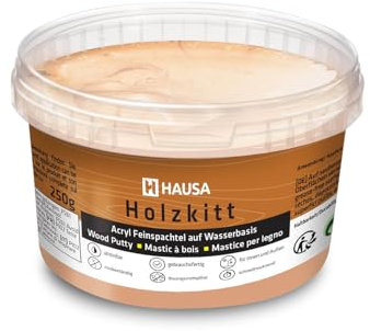 HAUSA Holzkitt 250 g Buche Mittel Holzspachtelmasse, Kitt für Holz, Holzspachtel/Füllmasse zum Reparieren von Holzschäden gebrauchsfertig ausgezeichnete Füllkraft schnelltrocknend rissbeständig