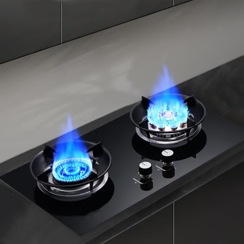 THEGA Fornello A Gas Doppio - Portatile Fornello A Gas, Sinistra 5,2KW Destra 8,0KW Cucine A Gas da Tavolo E da Incasso, Fornello A Gas con Fiamma Regolabile Ad Accensione A Impulsi(NG)