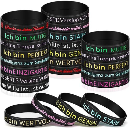 Aoriher 24 Stück Motivationsarmbänder auf Deutsch 20,3 cm Inspirierende Silikon Armbänder mit Positiven Sprüchen Motivierendes Silikonarmband Mutmacher Geschenk für Kollegen Teenager Party(Schwarz)