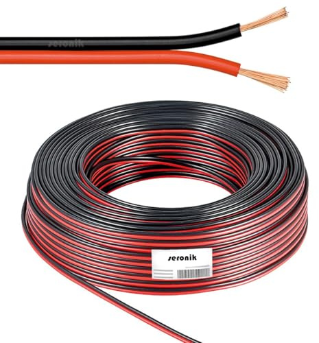 seronik Lautsprecherkabel BoxenkabelCCA 2x1,5mm² rot/schwarz isoliert Litze Zwillingslitze Hifi Kabel Sound (20m)
