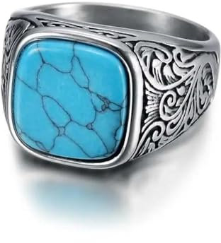 Klassisch Ring Ringe Damen Bijouterie Herren Quadratischer Türkisfarbener Stein-Männerring, Vintage-Siegelringe, Punk, Hiphop, Männlicher Finger, Geschenk, 11 Blau