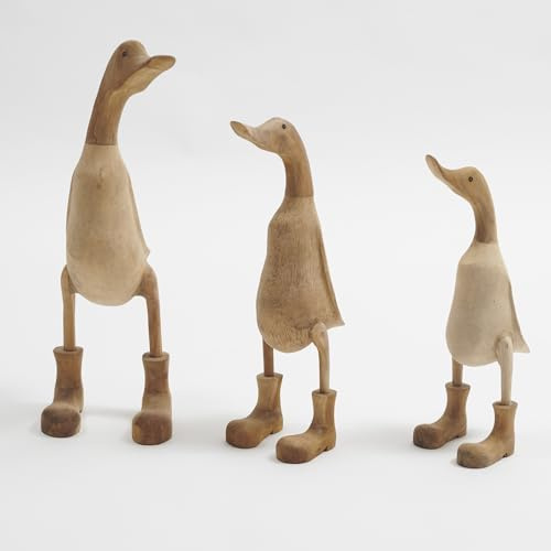 Bamboona Deko-Enten mit Stiefeln aus Bambuswurzel und Holz, Naturfarben, Handgefertigt, Einzeln oder als Set (Größe L - 47 cm)
