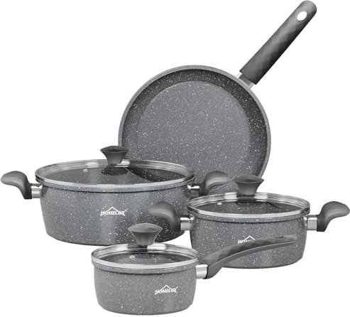 HOMELUX 7-Teilig Topfset Pfannenset Kochgeschirr Töpfe Set induktion mit Deckel, 28cm Bratpfanne, 20/28cm Kochtöpfe, 16cm Soβenpfanne, Gesundes Kochgeschirr Set Für alle Herdarten, Sogar Induktion