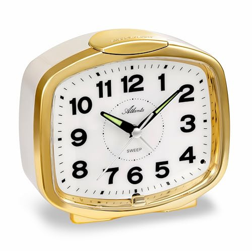 Atlanta Lauter Glockenwecker mit Nachtlicht dauerhafte Beleuchtung Lichtsensor Quarzwecker ohne Ticken - 2155/9 Gold/Beige