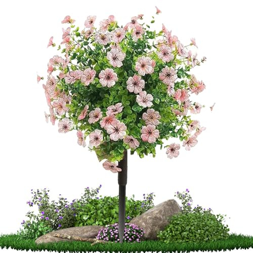 Arbusti artificiali all'aperto, paletto di fiori artificiali | Piante colorate viola realistiche resistenti ai raggi UV con paletto per portico giardino cortile