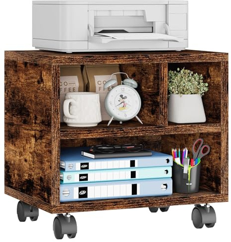 IBUYKE Mobile Printer Stand with Wheels,Printer Table with Storage Shelf,Multi-Purpose Desk Organizer,Printer Trolley on Wheels,for Folders, Fax Machine, Scanner,Home Office Brown TPS004H